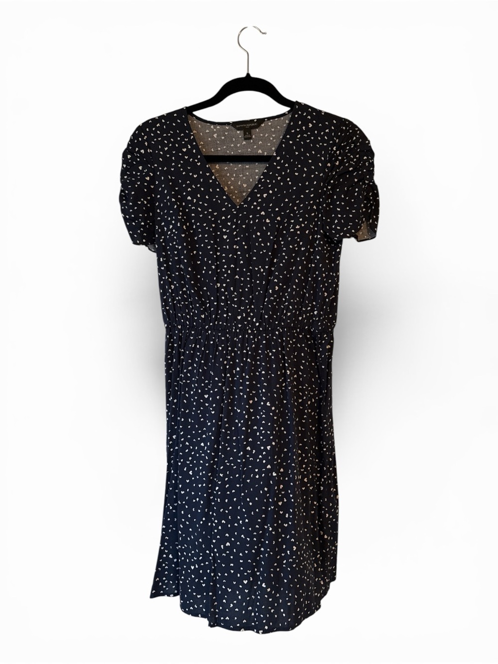 Women’s BR navy V-Neck Short Sleeve Dress with White Dot Print